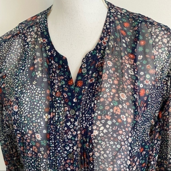 Joie • Rio Little Hippie Sheer Floral 100% Silk Blouse - Picture 2 of 5